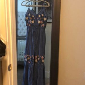 Forever 21 Denim Floral Embroidered Dress Slit